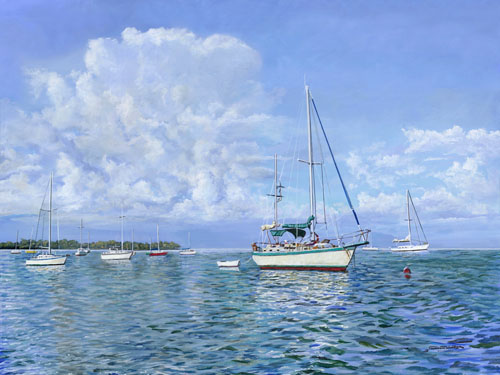 moored sailboats